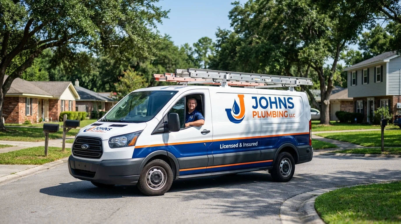 Johns Plumbing LLC service van in Foster, RI