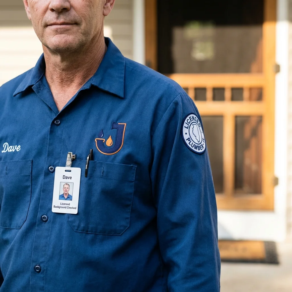Licensed plumber showing ID badge in Foster, RI