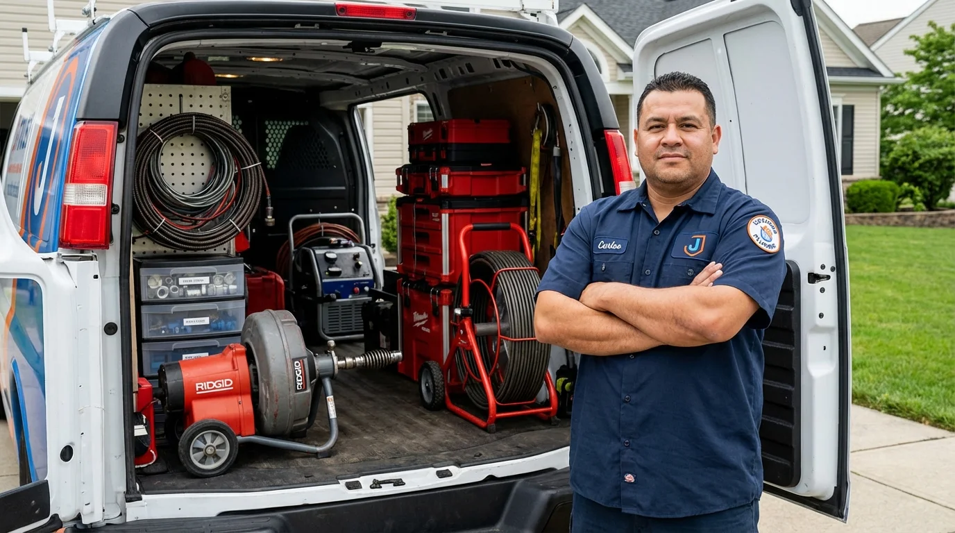 Professional drain cleaning equipment and Johns Plumbing LLC plumber in Foster