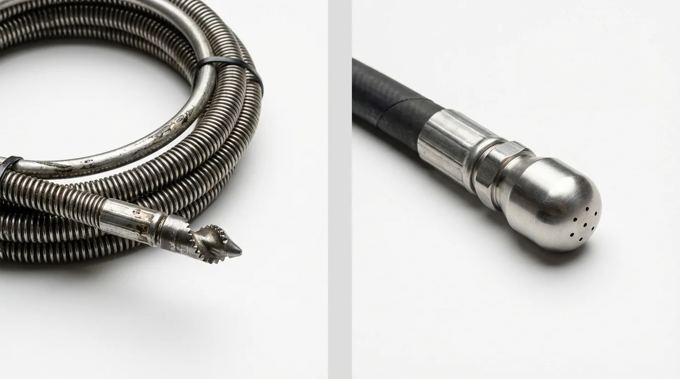 Drain snake cable and hydro jetting nozzle used for drain cleaning in Foster, RI