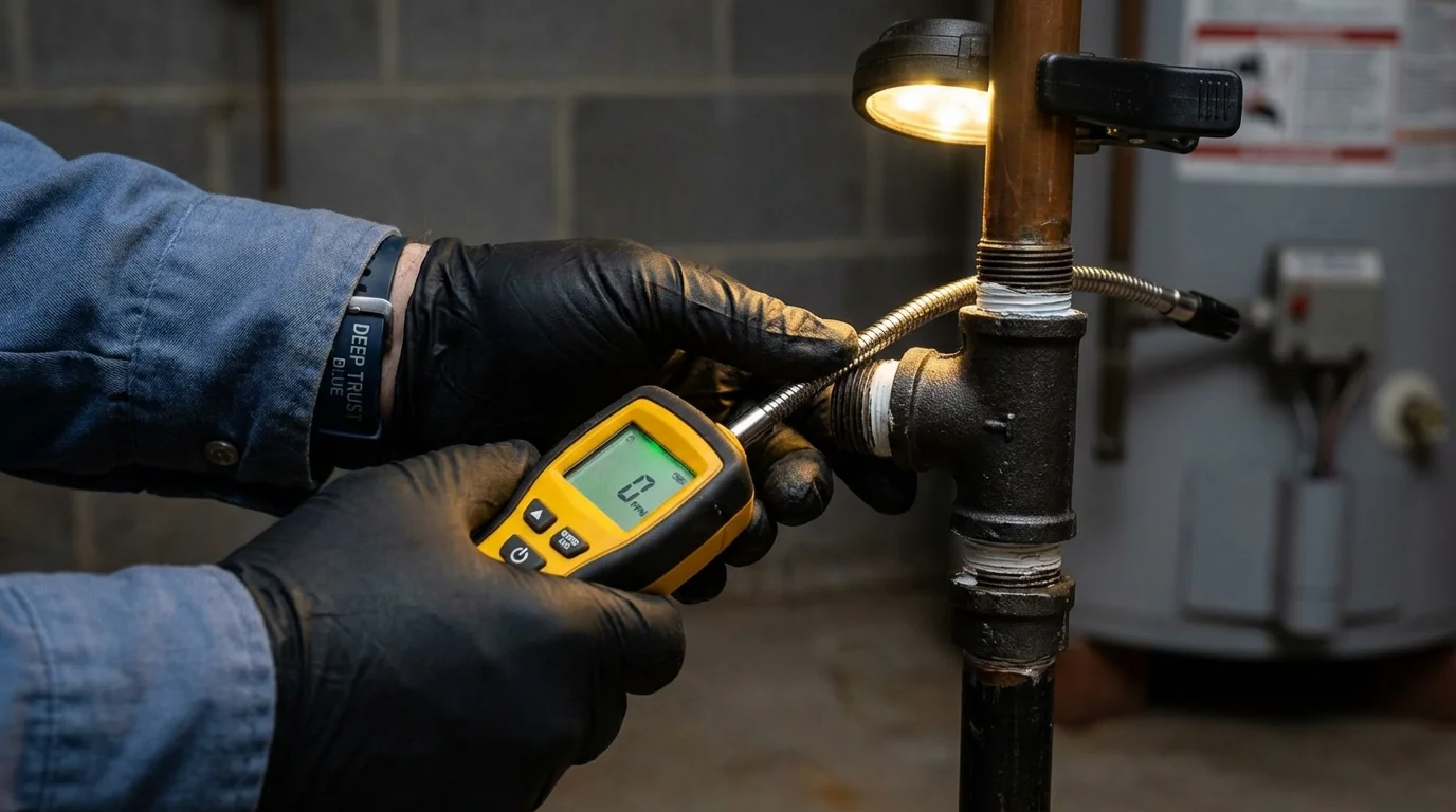 Gas leak detection with electronic sniffer by Johns Plumbing LLC in Foster