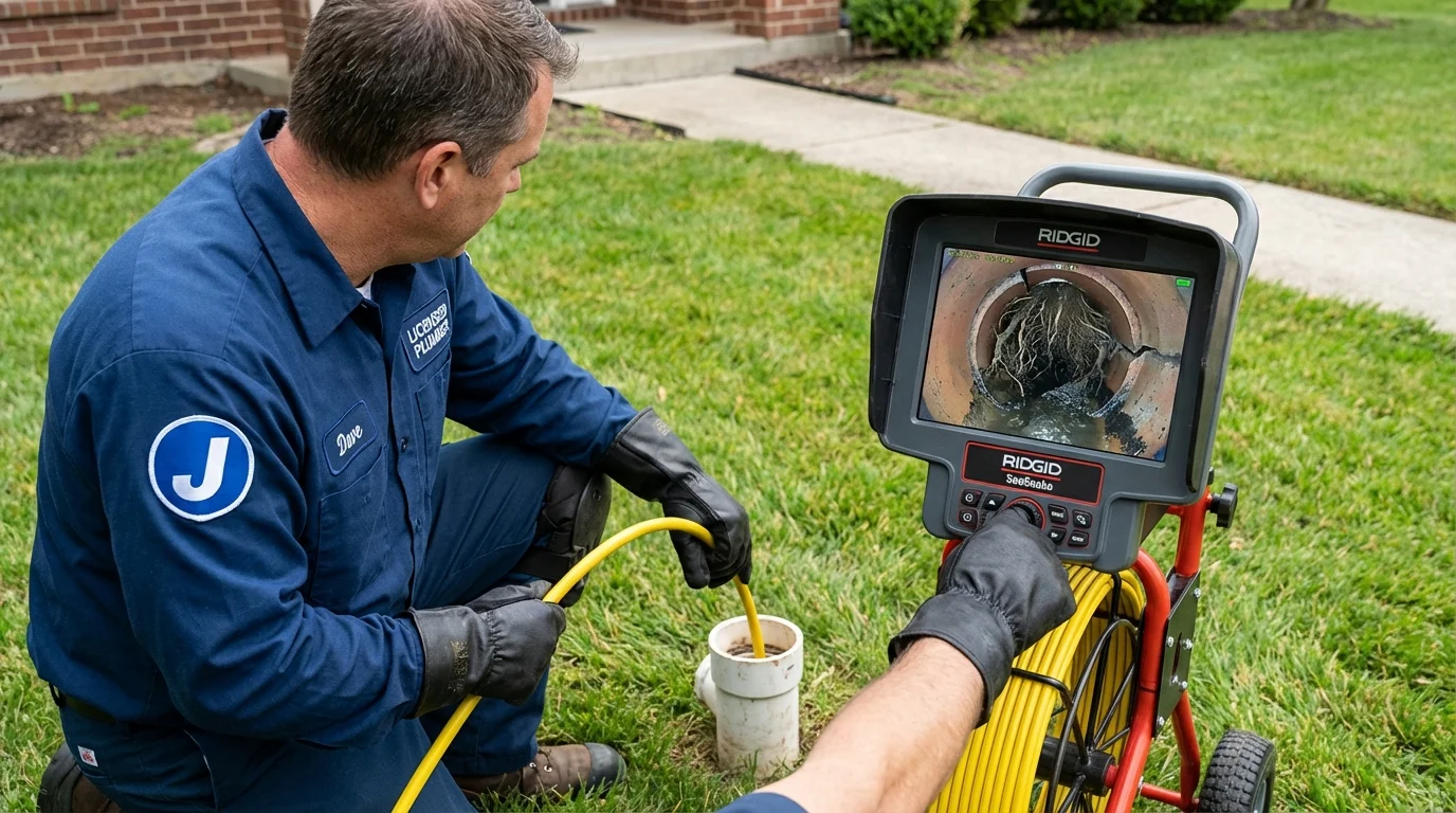 Sewer camera inspection being performed by Johns Plumbing LLC in Foster